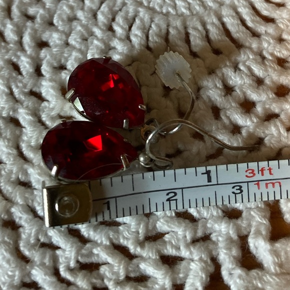 Earrings, Ruby Red and Silver Dangling, .5” Long - Picture 4 of 12